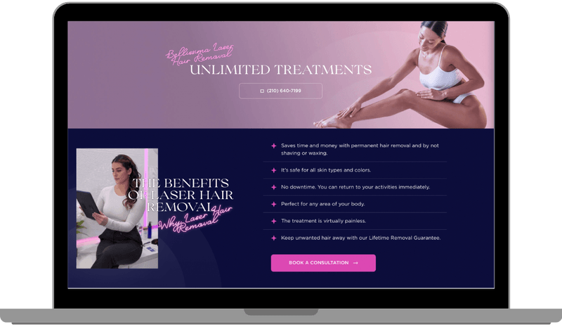Screenshot of Bellisima Laser Hair Removal website